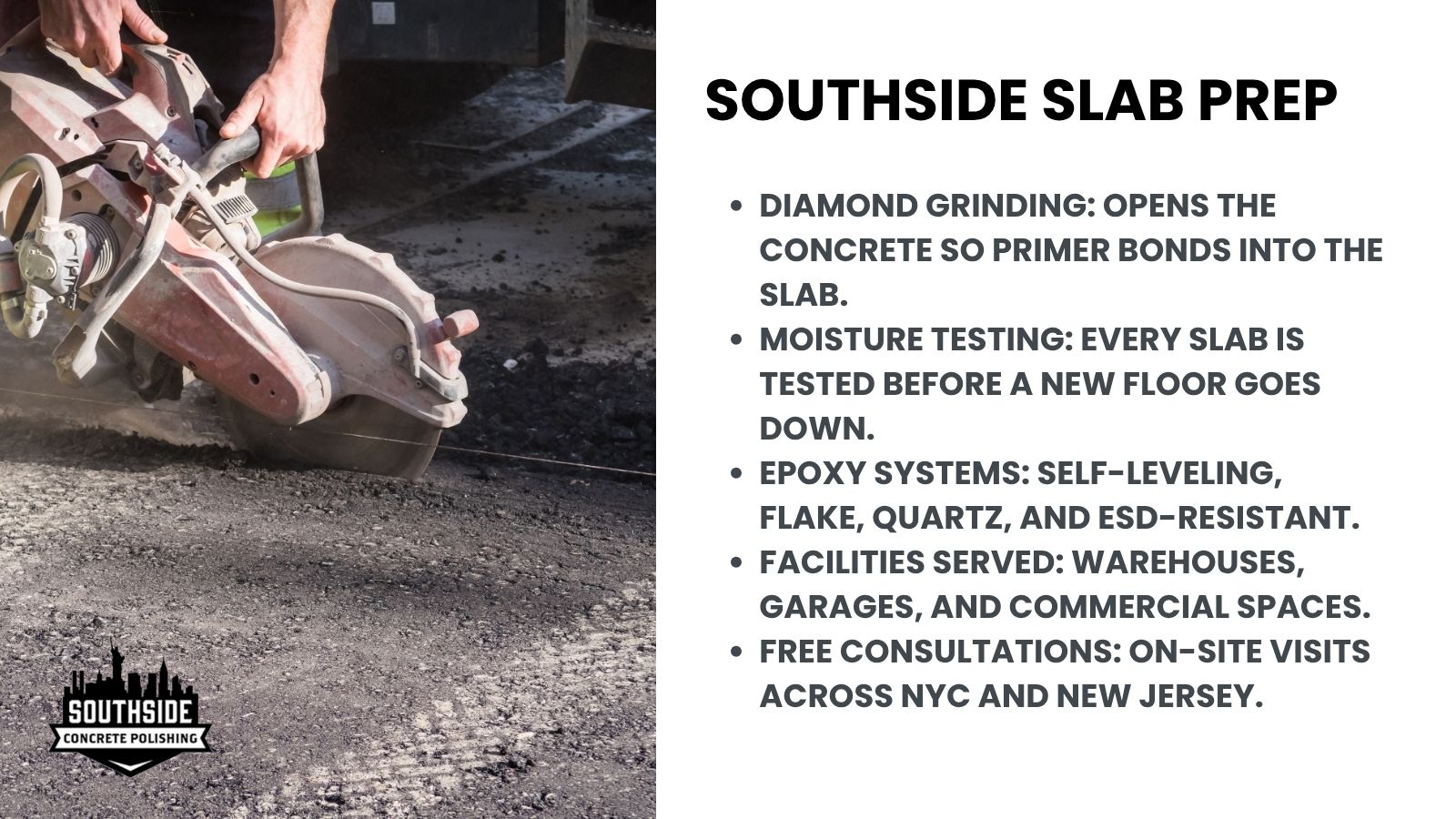 Diamond grinding slab preparation Diamond grinding a concrete slab in preparation for a new floor